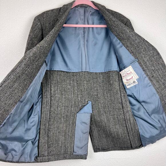 Harris Tweed Gray Herringbone Wool Blazer Sport Coat by Mawest Size Approx 40R - Picture 11 of 12